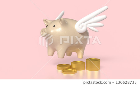 The Piggy Bank and gold coins for earn or saving concept 3d Rendering. The Piggy Bank and gold coins for earn or saving concept 3d Rendering. 130628733