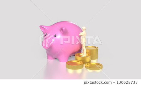 The Piggy Bank and gold coins for earn or saving concept 3d Rendering. The Piggy Bank and gold coins for earn or saving concept 3d Rendering. 130628735