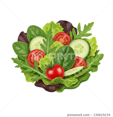 Plenty of fresh and delicious vegetables! Illustration of a healthy salad on a white background 130629234