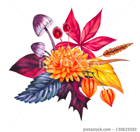 Autumn Watercolor Set Hand Drawn Watercolor 130629393