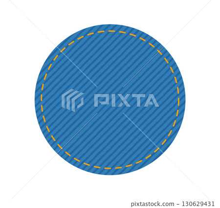 Patch denim circle round shape with stitches seam jeans fashion illustration. Flat apparel blue color template isolated Patch denim circle round shape with stitches seam jeans fashion illustration. Flat apparel blue color template isolated 130629431