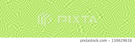 Green groovy psychedelic checkerboard seamless pattern. Retro y2k funky textures. Stock vector illustration in flat style. 130629638