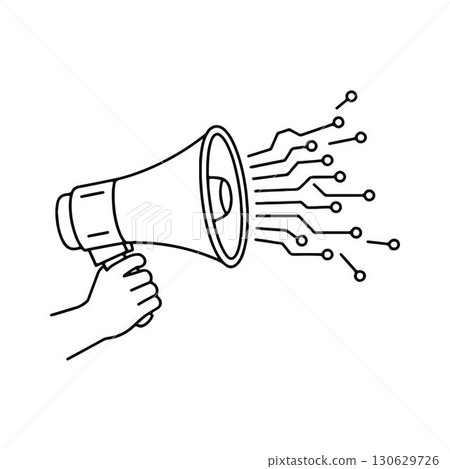 Megaphone with Digital Circuit. Electronic Communication Broadcast. 130629726