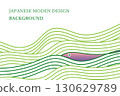 Japanese modern design: Background of fish swimming on the waves, green 130629789