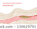 Japanese modern design: Background of fish swimming on the waves, orange 130629791