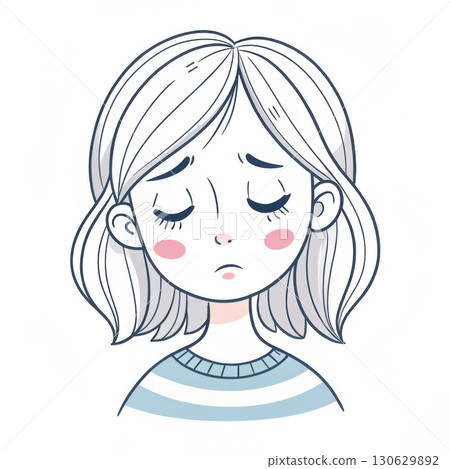 Girl's face with expression of slight sadness 130629892