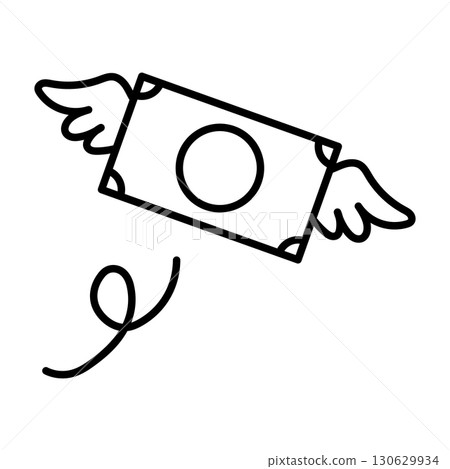 Line drawing icon illustration of money with wings Line drawing icon illustration of money with wings 130629934