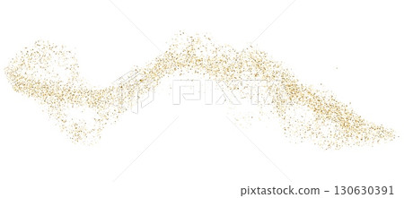 Glitter gold particle fluid wave with shine. Dot dust stripe and holiday confetti for abstract golden glow and vector background 130630391