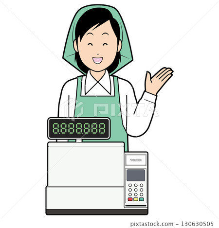 Register and female supermarket clerk 130630505