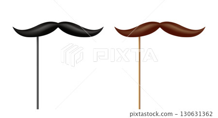 Vector 3d Realistic Black and Brown Mustache Prop on Stick, Isolated. Simple Mustache for Party, Photo Booth, Masquerade, Costume, Funny Carnival, Cosplay, Hipster Style Vector 3d Realistic Black and Brown Mustache Prop on Stick, Isolated. Simple Mustache for Party, Photo Booth, Masquerade, Costume, Funny Carnival, Cosplay, Hipster Style 130631362