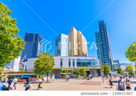 Yokohama cityscape, Japan, September 8th. View of Sakuragicho Station from Air Cabin, Yokohama City Hall, tower apartment buildings, and other buildings. 130631367