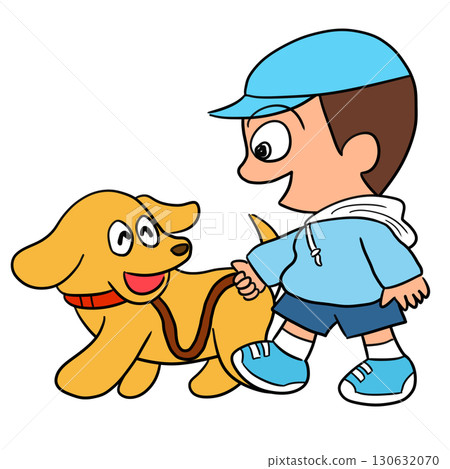 Dog walking children illustration Dog walking children illustration 130632070