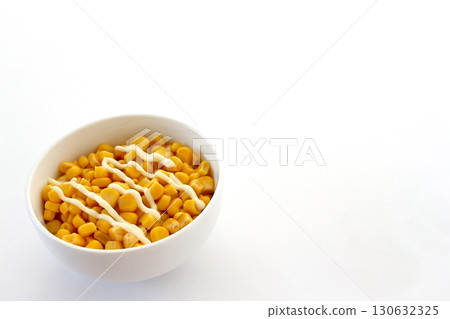 Corn mayonnaise on white background Corn mayonnaise on white background 130632325