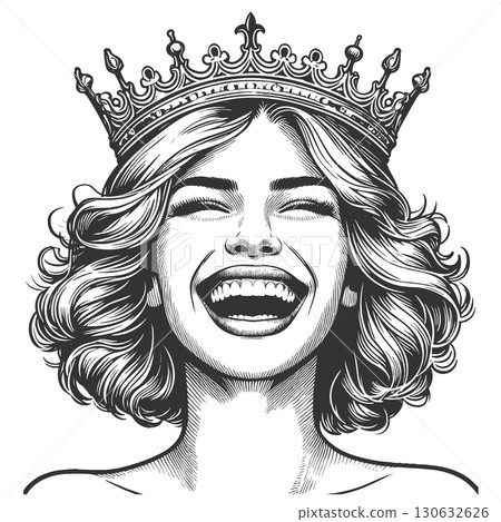 Laughing Queen engraving vector illustration 130632626