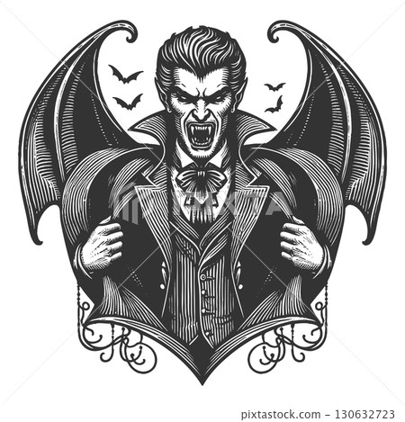 vampire bat wings and fangs raster illustration 130632723
