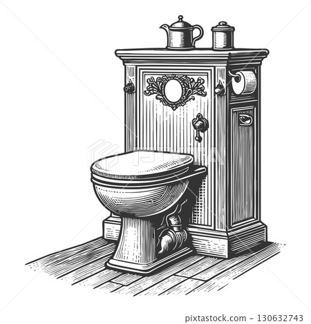 Vintage Ornate Toilet with Classic Bathroom Decor 130632743