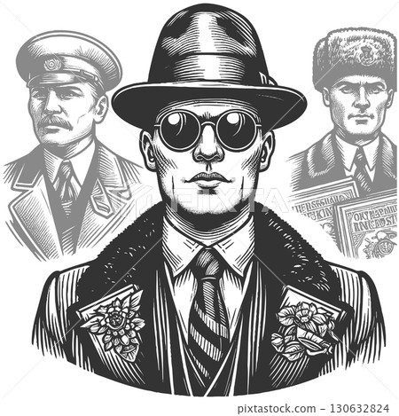 Russian Gangster with Soviet-Era Figures vector 130632824
