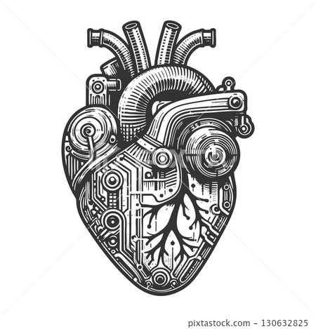 Steampunk Mechanical Heart engraving vector 130632825