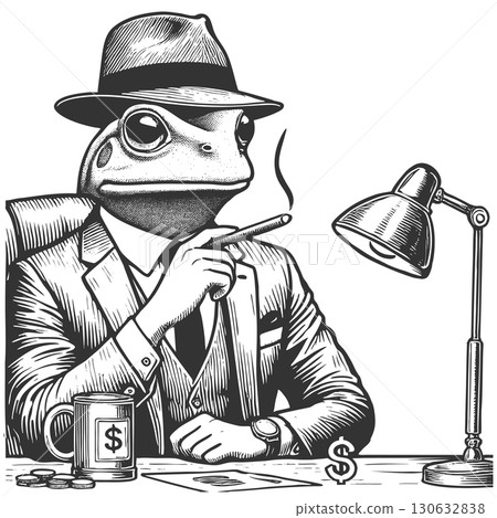 Businessman Frog in Suit Adjusting Tie vector 130632838