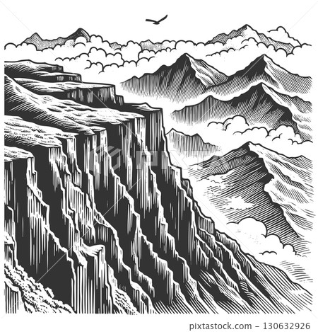 Rocky Mountain Landscape engraving vector 130632926