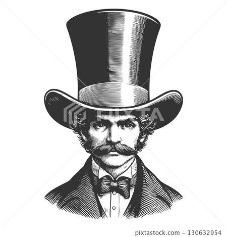 Gentleman with Oversized Top Hat engraving vector 130632954
