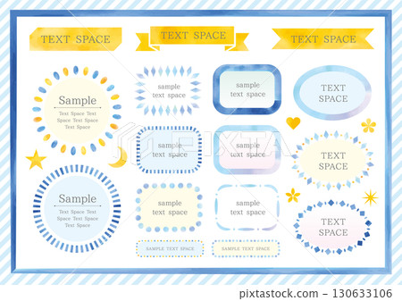 Set of 16 cute watercolor frames in blue and yellow 130633106