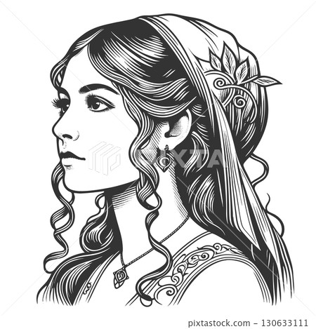 Irish woman in traditional Celtic style vector 130633111