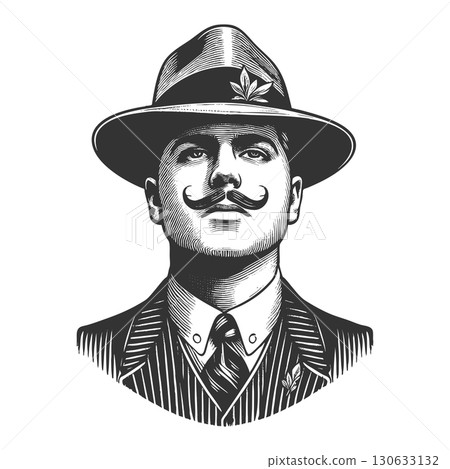 Gentleman with Fedora and Mustache Portrait vector Gentleman with Fedora and Mustache Portrait vector 130633132