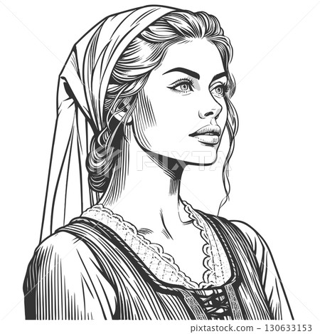 Traditional Polish Woman engraving vector 130633153