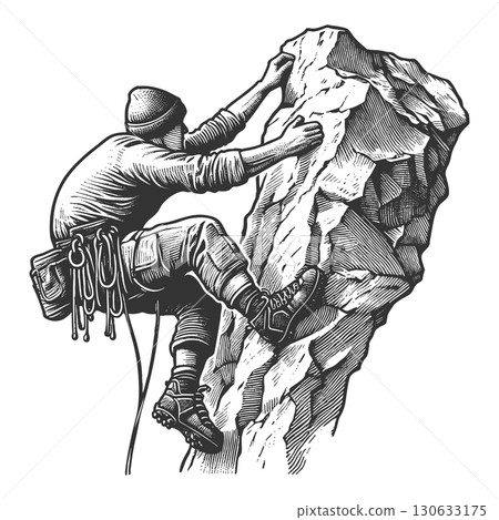 Man Rock Climbing on Steep Cliff Face vector 130633175
