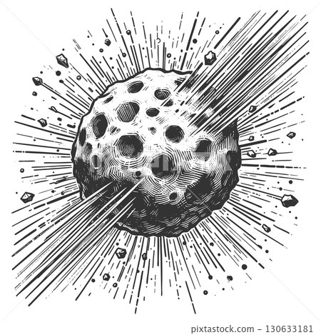 Asteroid Flying Through Outer Space engraving 130633181