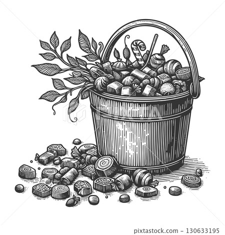 Bucket of Halloween candies vector illustration 130633195