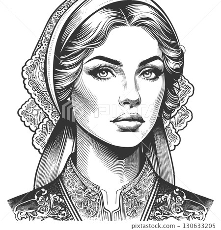 Traditional Polish Woman engraving vector 130633205