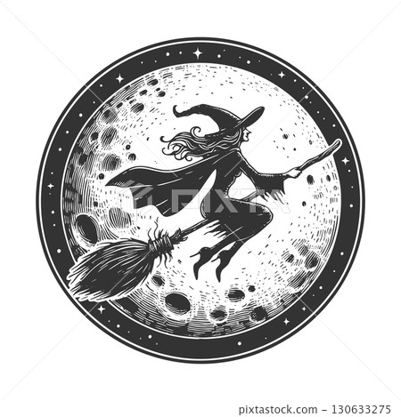witch flying on broom across moon raster witch flying on broom across moon raster 130633275