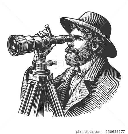 astronomer with telescope engraving sketch vector astronomer with telescope engraving sketch vector 130633277