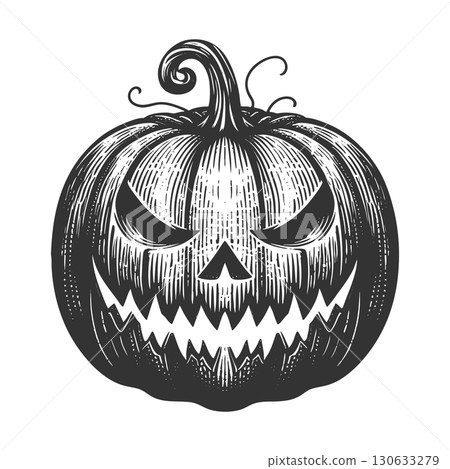 spooky Halloween pumpkin engraving sketch raster spooky Halloween pumpkin engraving sketch raster 130633279