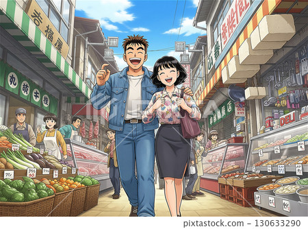 Showa Nostalgia: Scenery of the nostalgic shopping street of a vibrant town from the Showa era 130633290