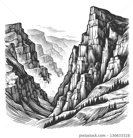 Rocky Mountain Landscape engraving vector Rocky Mountain Landscape engraving vector 130633328