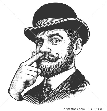 Gentleman Picking His Nose engraving sketch vector 130633366