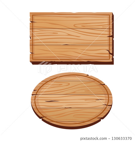 Wooden rectangular and circular boards with natural grain texture, suitable for signs, labels, or decorative design Wooden rectangular and circular boards with natural grain texture, suitable for signs, labels, or decorative design 130633370