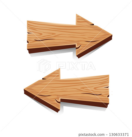 Wooden arrow signs pointing left and right with natural grain texture, ideal for rustic directions, maps, or decorative design Wooden arrow signs pointing left and right with natural grain texture, ideal for rustic directions, maps, or decorative design 130633371