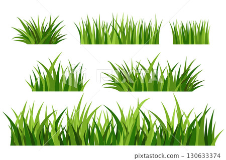 A set of realistic dry grass vector illustrations in different shapes and arrangements, suitable for natural landscapes, backgrounds, or decorative elements 130633374