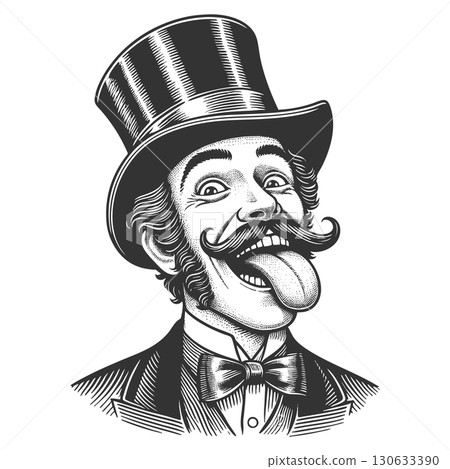 Playful Gentleman with Top Hat engraving vector 130633390