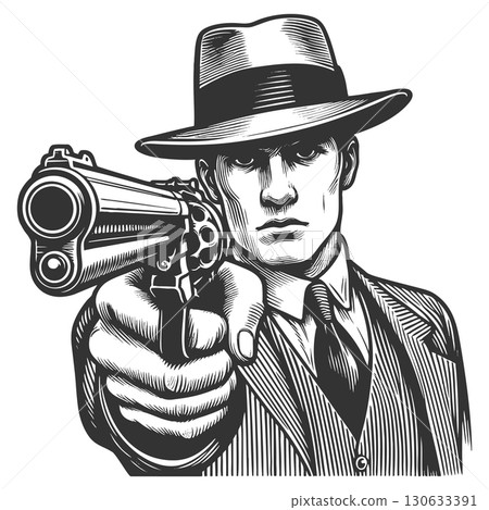 Gangster Aiming Gun engraving vector illustration 130633391