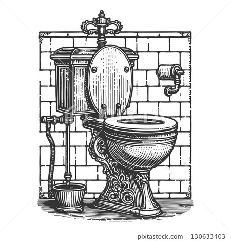 Vintage Ornate Toilet with Classic Bathroom Decor 130633403
