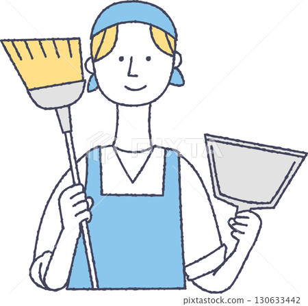 拿著掃帚和簸箕的男人 130633442