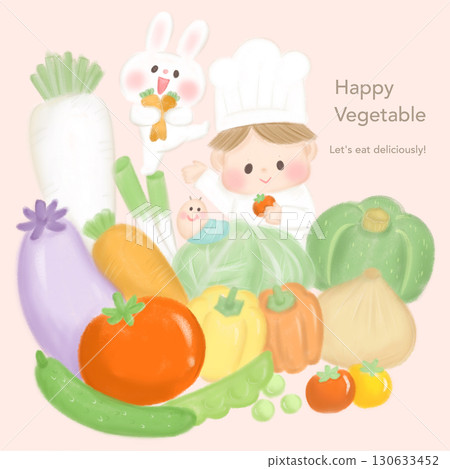 有很多蔬菜的廚師,快樂的兔子 有很多蔬菜的廚師,快樂的兔子 130633452