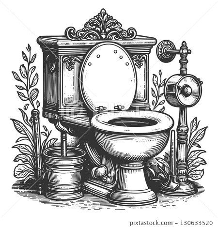 Vintage Ornate Toilet with Classic Bathroom Decor 130633520