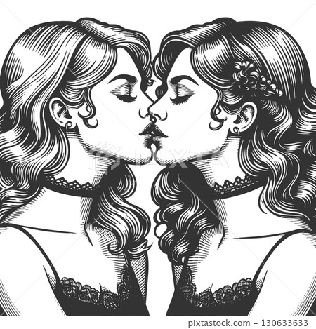 Woman Kissing engraving sketch vector illustration 130633633