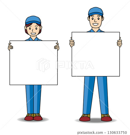 Men and women in work clothes holding message boards 130633750